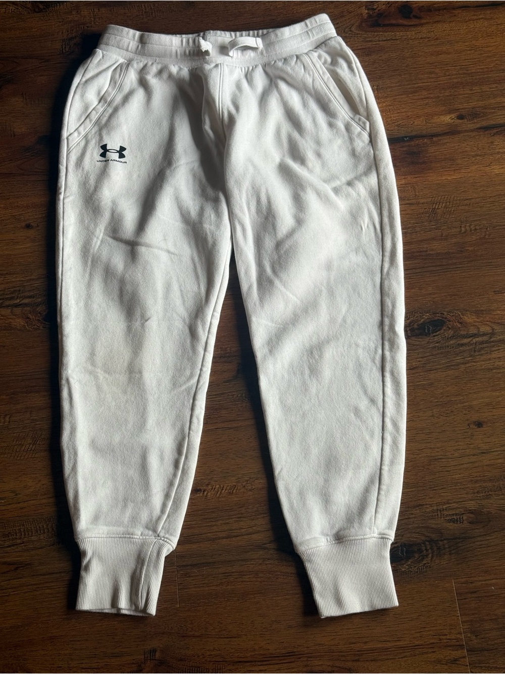 Under Armour White Fleece Jogger Pants with Logo